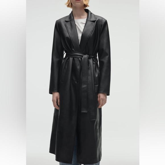 Zara FAUX LEATHER TRENCH COAT. Black. Sizes S, M. New with Tags. - Picture 5 of 11